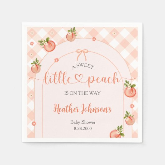 A Sweet Little Peach Gingham Baby Shower Serviette (Vorderseite)