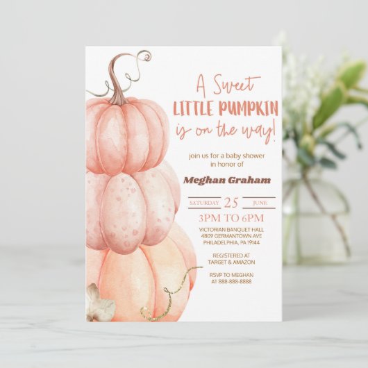 A Sweet Little Pumpkin Is On The Way! Baby Shower Einladung (Stehend Vorderseite)