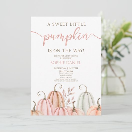 A Sweet Little Pumpkin Pink Orange Baby Shower Einladung (Stehend Vorderseite)