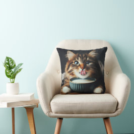 A tabby cat with sparkling eyes drinks delightfull kissen
