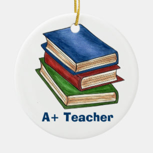 A+ Teacher Library Book Stack Teaching Librarian Keramikornament