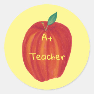 A+ Teacher Wasserfarbe Apple Aufkleber