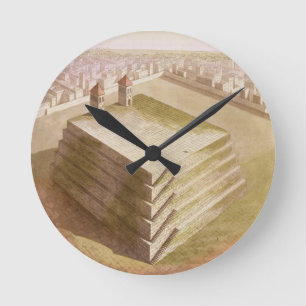 A Teocalli in Mexico (colour engraving) Runde Wanduhr
