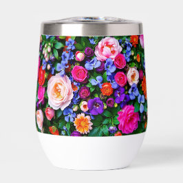 A Thermal Wine Tumbler With Bright Flowers