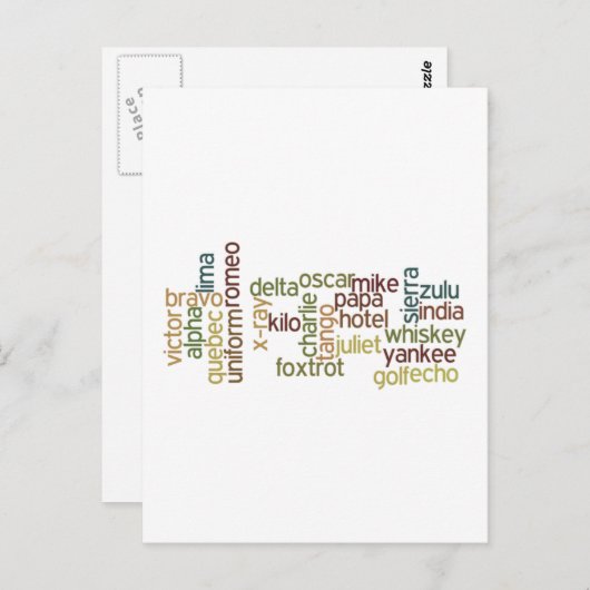 A Through Z Phonetic Alphabet Telephony (Wordle) Postkarte (Vorne/Hinten)