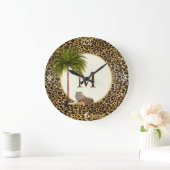 A Tiger Leopard Pattern Monogram Große Wanduhr (Zuhause)