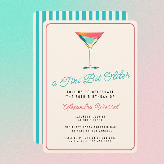 A Tini Bit Ältere Martini Thema Retro 30. Geburtst Einladung