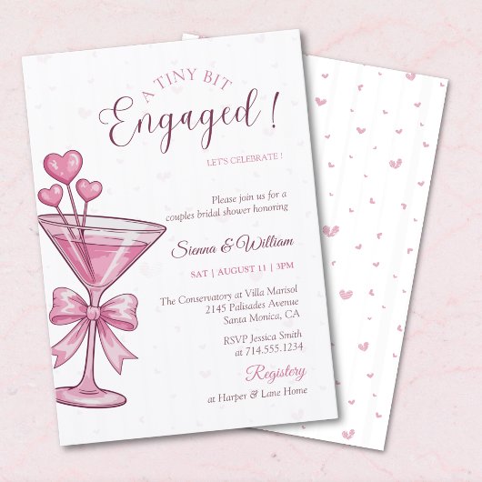 A Tini Bit Engaged Pink Martini Couple Shower Einladung