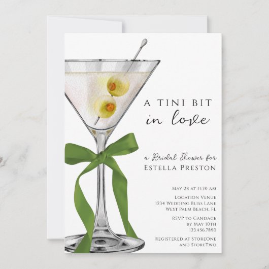 A Tini Bit Green Bow Dirty Martini Brautparty Einladung (Vorderseite)