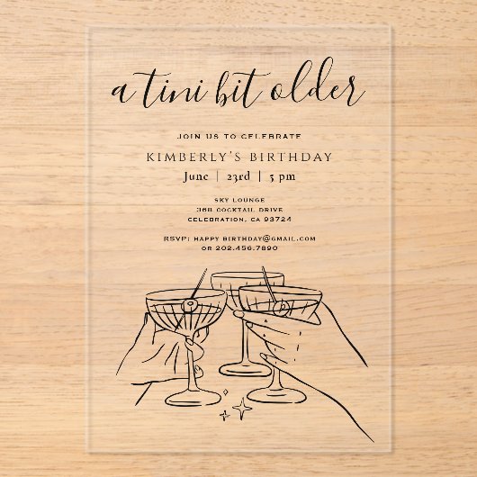A Tini Bit Older Black Cocktail Birthday Party Acryleinladungen (Vorderseite)