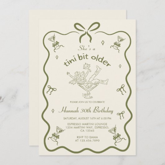 A Tini Bit Older Espresso Martini Bow Birthday Einladung (Vorne/Hinten)