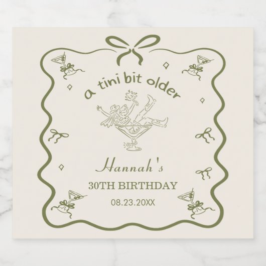 A Tini Bit Older Espresso Martini Bow Birthday Schaumweinetikett (Einzelnes Label)