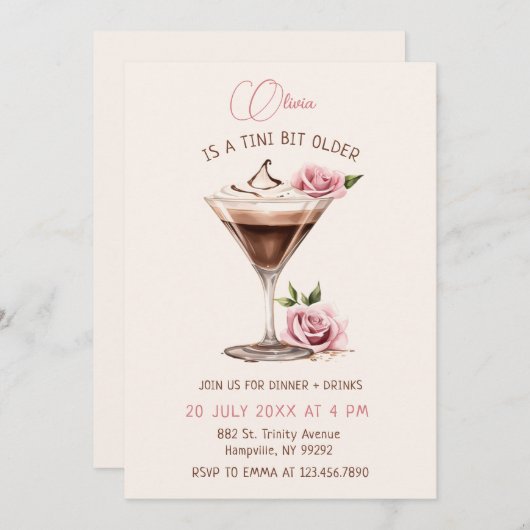 A Tini Bit Older Floral Espresso Martini Geburtsta Einladung (Vorne/Hinten)