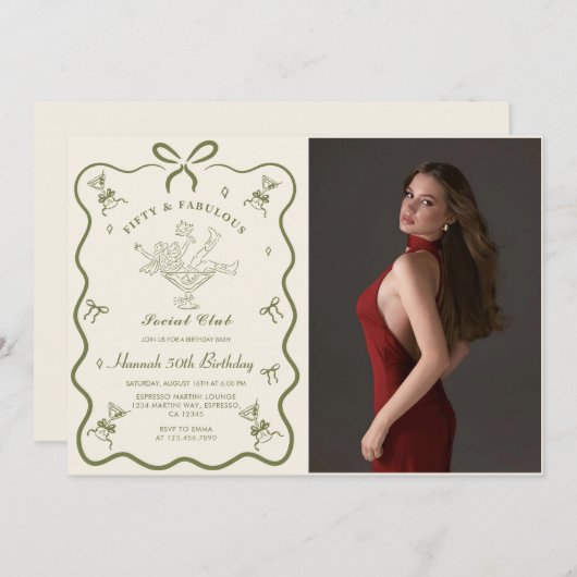 A Tini Bit Older Martini Bow Fifty Birthday Photo Einladung (Vorne/Hinten)