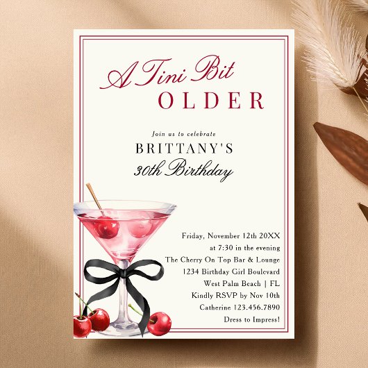 A Tini Bit Older Old Money Cherry Martini Birthday Einladung