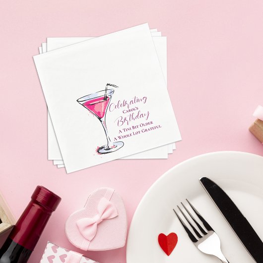 A Tini Bit Older Pink Martini Birthday Party Paper Serviette