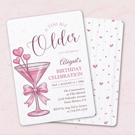 A Tini Bit Older Pink Martini Cocktail Birthday  Einladung