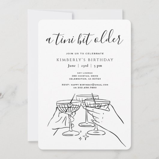 A Tini Bit Older White Chic Martini Birthday Party Einladung (Vorderseite)
