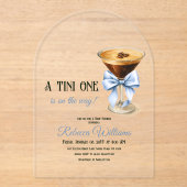 A Tini One Blue Bow Espresso Martini Babydusche Acryleinladungen (Vorderseite)