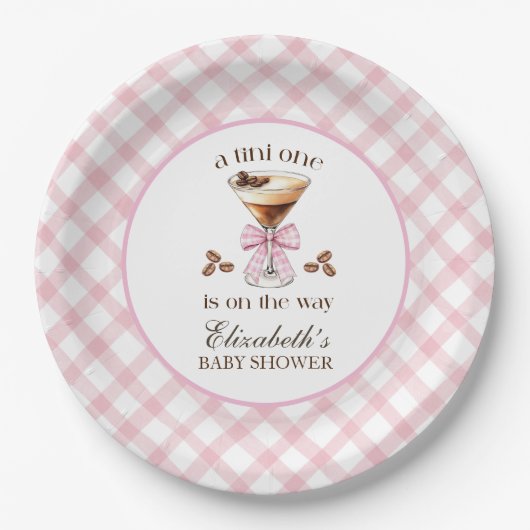 A Tini One Espresso Martini Pink Bow Baby Shower Pappteller (Vorderseite)