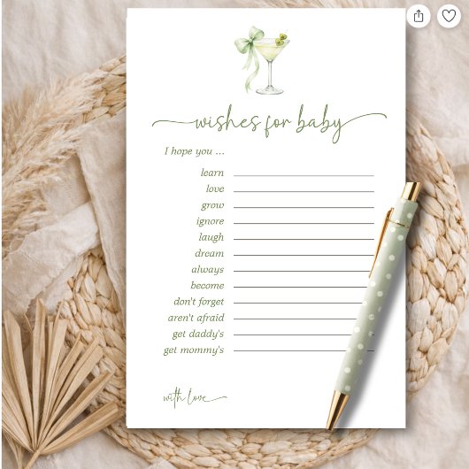 A Tini One Green Bow Wishes For Baby Advice Card