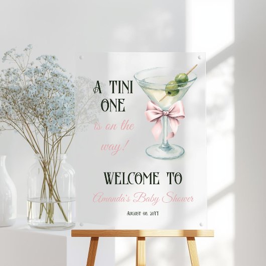 A Tini One Martini Pink Bow Baby Shower Welcome Acrylschild