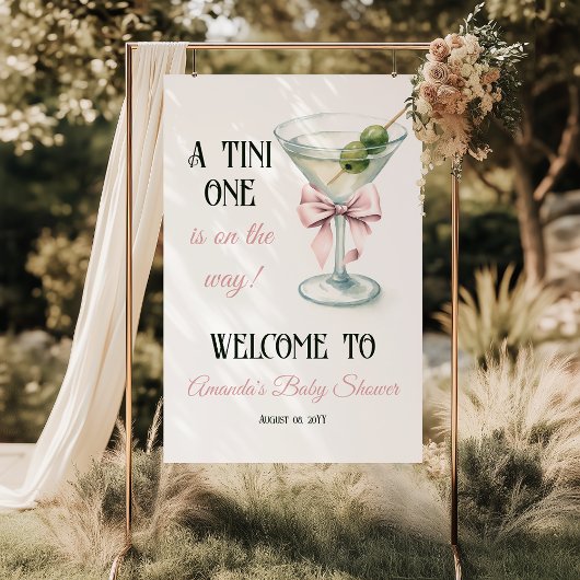 A Tini One Martini Pink Bow Baby Shower Welcome Poster