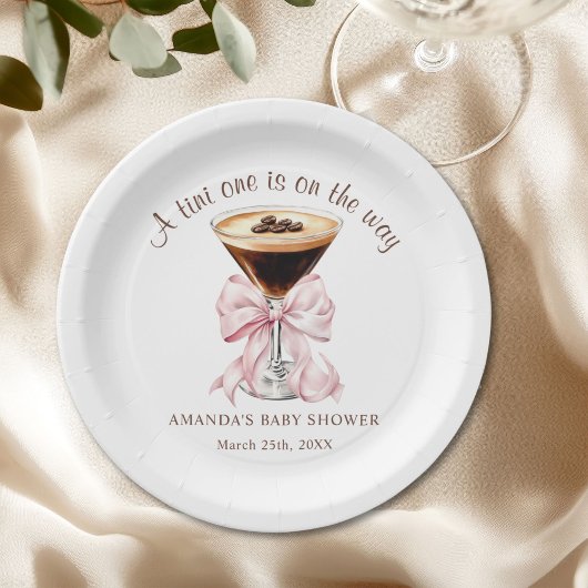A tini One Pink Bow Baby Shower Paper Plate Pappteller