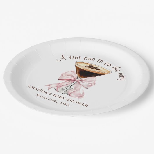 A tini One Pink Bow Baby Shower Paper Plate Pappteller (Schrägansicht)
