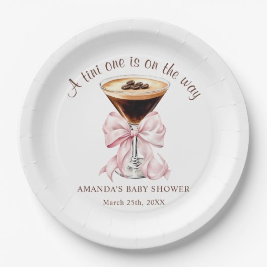 A tini One Pink Bow Baby Shower Paper Plate Pappteller (Vorderseite)