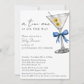 A Tini One Simple QR Code Blue Martini Baby Dusche Einladung (Vorderseite)