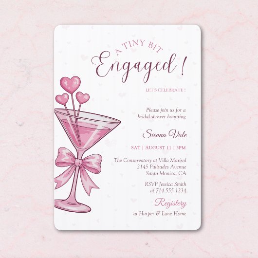 A Tiny Bit Engaged Pink Martini Bridal Shower Einladung