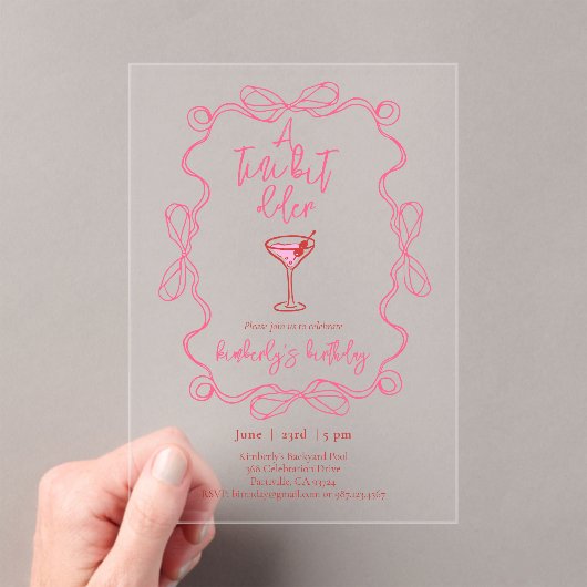 A Tiny Bit Older Hand drawn Pink Birthday Party Acryleinladungen (Insitu (Handheld))