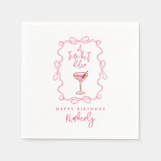 A Tiny Bit Older Pink Red Hand Drawn Birthday Serviette (Vorderseite)