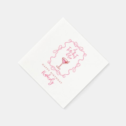 A Tiny Bit Older Pink Red Hand Drawn Birthday Serviette (Ecke)