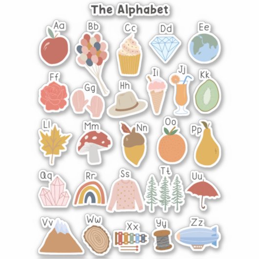 A to Z Alphabet mit Bildern Kinder Aufkleber (Vorderseite)