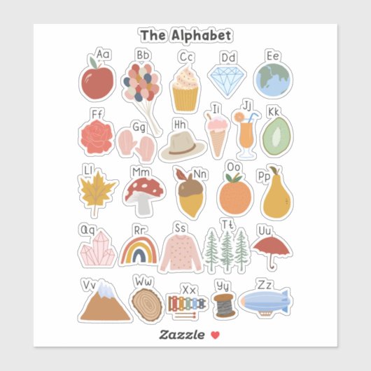 A to Z Alphabet mit Bildern Kinder Aufkleber (Blatt)