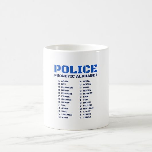 A to Z Alphabet Police Phonetic Dictionary Kaffeetasse (Mittel)