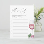 A to Z Vino before Vows Bridal Shower Game Einladung (Stehend Vorderseite)