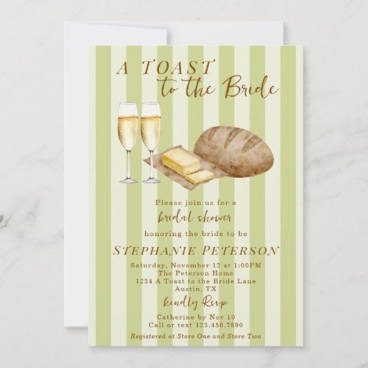 A Toast To The Bride Sage Butter Bridal Shower Einladung (Vorderseite)
