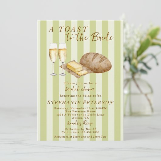 A Toast To The Bride Sage Butter Bridal Shower Einladung (Stehend Vorderseite)