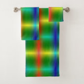 A towel set and washcloth display vibrant rainbow  (Insitu)