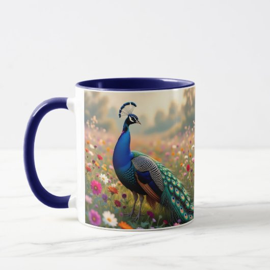 A Turquoise and Blue Peacock in Flowers Tasse (Links)