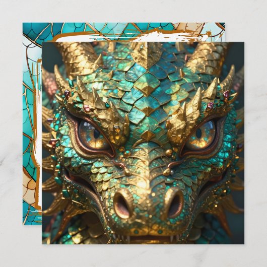 A Turquoise and Gold Dragon Mystical Karte (Vorne/Hinten)
