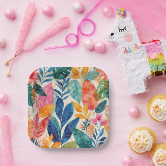 A variety of leaves and flower Birthday or Shower  Pappteller (Party)