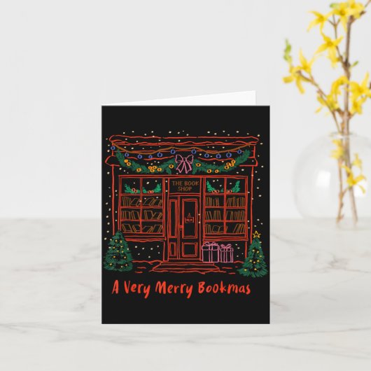 A Very Merry Bookmas Cozy Christmas Bookstore Holi Karte (Gelbe Blume)