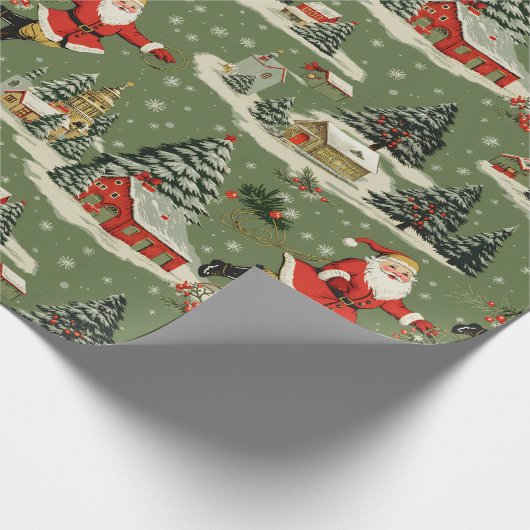 A Very Retro Merry & Bright Santas Geschenkpapier (Ecke)