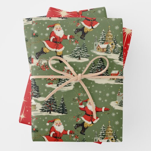 A Very Retro Merry & Bright Santas Geschenkpapier Set (Beispiel)