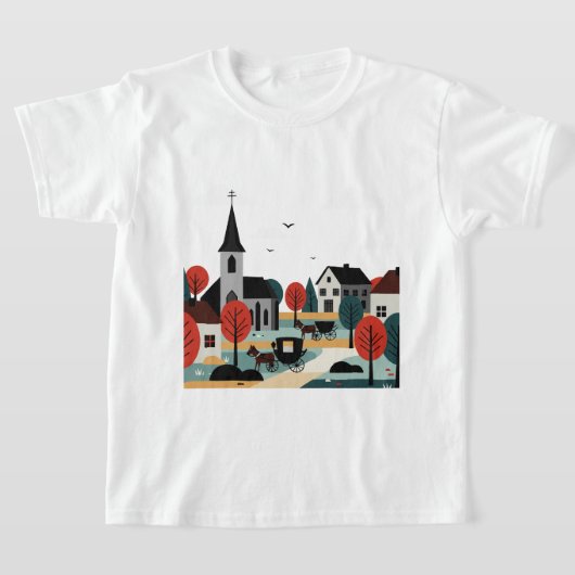 A village drawn in an illustration style T-Shirt (Ablage )