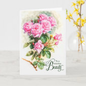 A Vintage Beauty Pink Rose Garden Birthday Karte (Gelbe Blume)